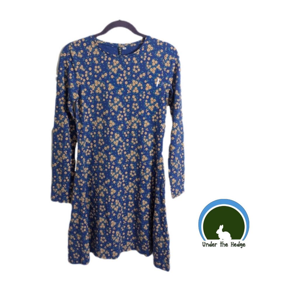 NWT Pieces Ultramarine Blue Floral Long Sleeve Dress Size Small Cotton Stretch